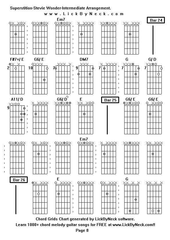 Chord Grids Chart of chord melody fingerstyle guitar song-Superstition-Stevie Wonder-Intermediate Arrangement,generated by LickByNeck software.